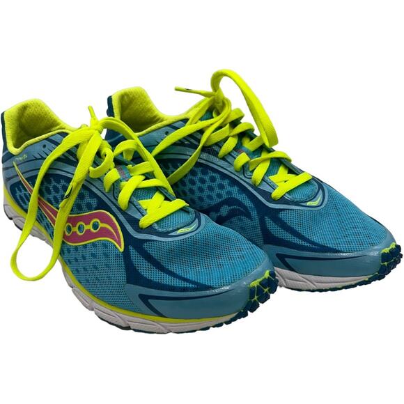 Saucony Womens Sneaker Size 11 Type A5 aqua Blue neon yellow Grid Running Shoes - Picture 1 of 6
